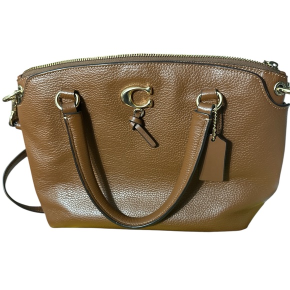 Coach tan pebbled leather satchel with gold hardware adjustable removable strap - Picture 1 of 16
